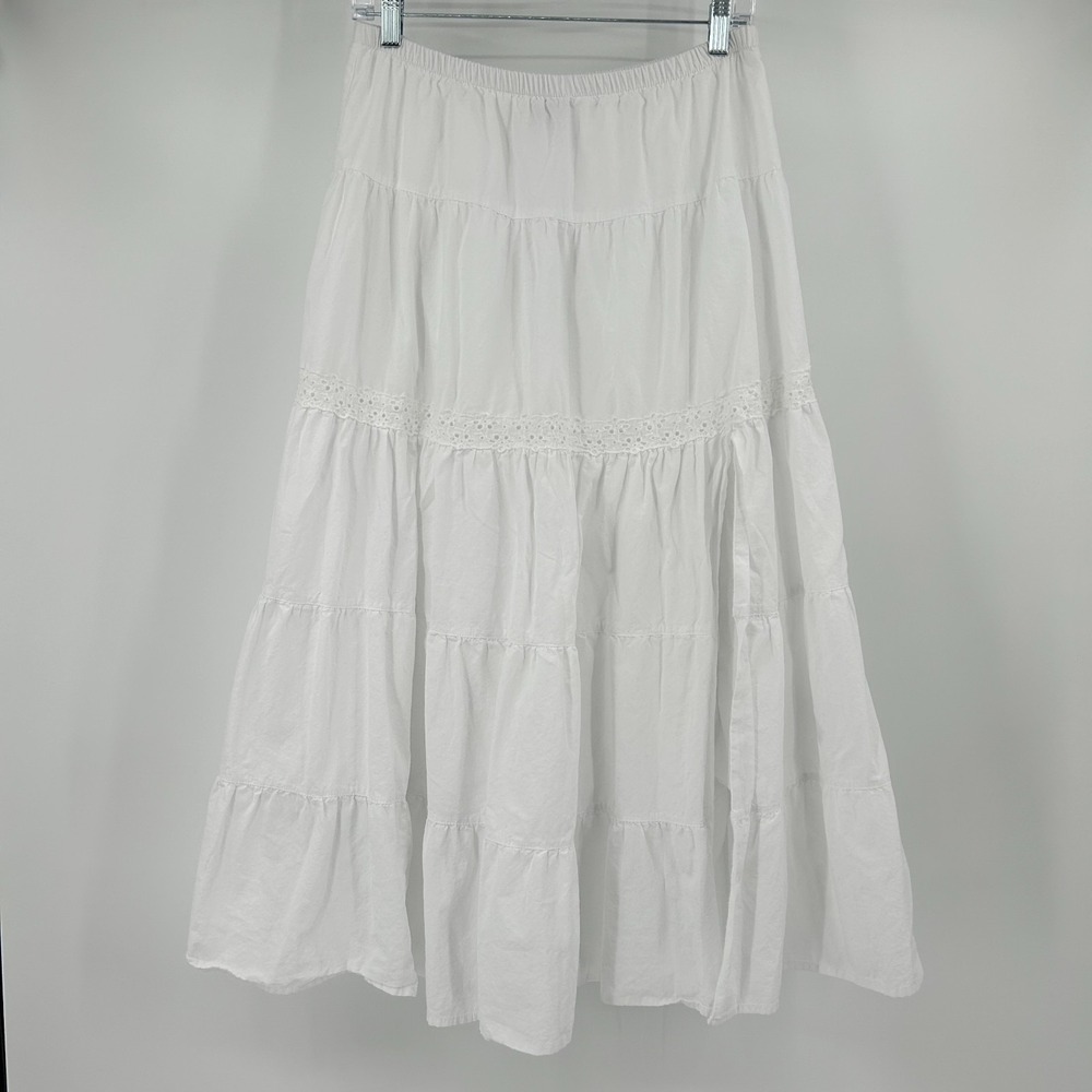 Wild Fable Tiered Coastal Cowgirl Midi Skirt Womens M Cotton Crochet Cottage
